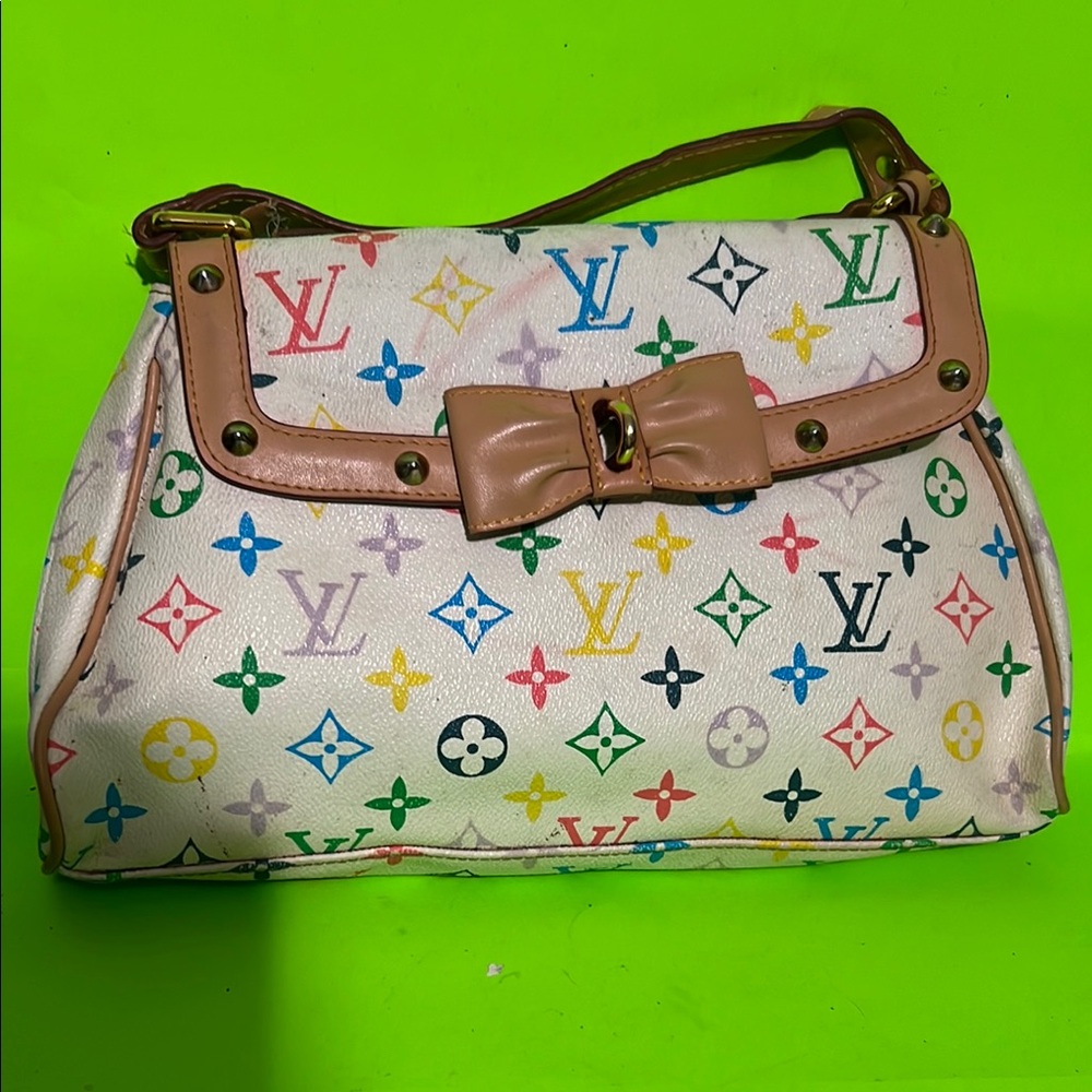 Cute Multicolor Monogram Bow Accent Shoulder Bag - White